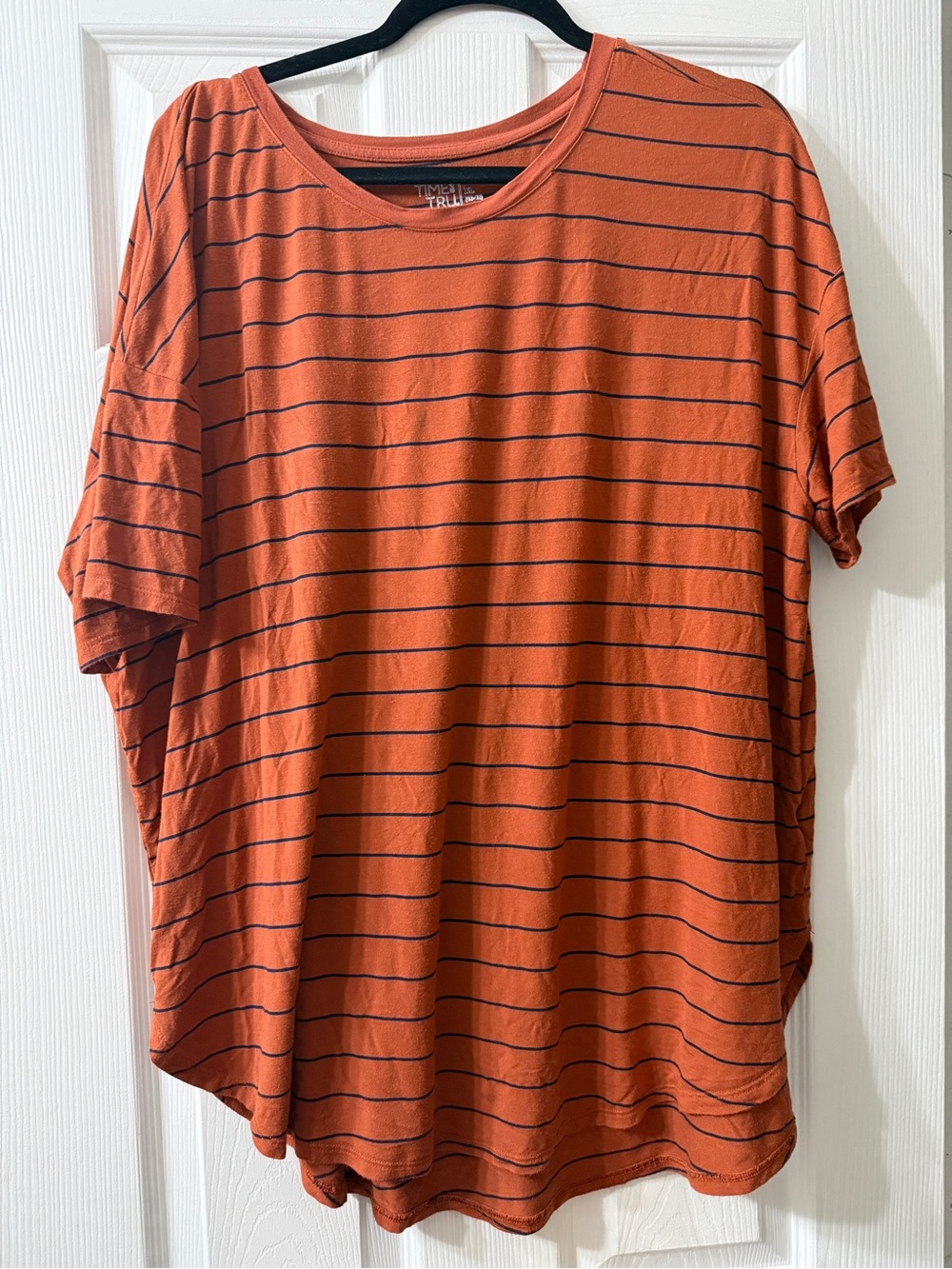 Time and Tru Rust Orange Short-Sleeve Striped Tee